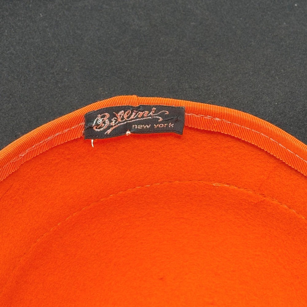 Vintage Bellini New York 100% Wool Felt Derby Church Hat Orange Black Wide Brim - Picture 3 of 13